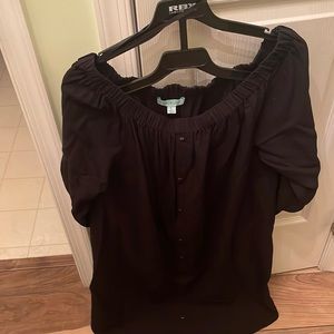 She and Sky black off shoulder dress w/shirttail hem